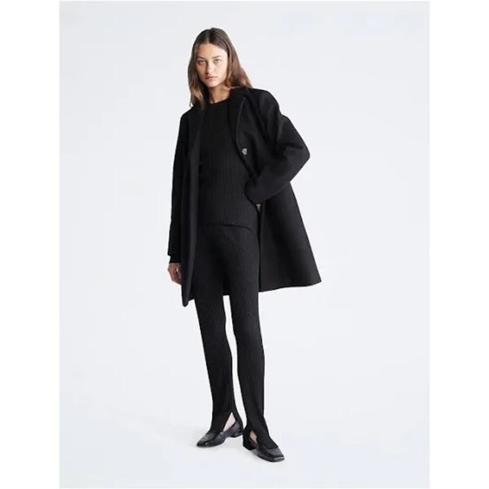 Calvin Klein Women's Notch Collar Single Breasted Overcoat - Black Size 38
